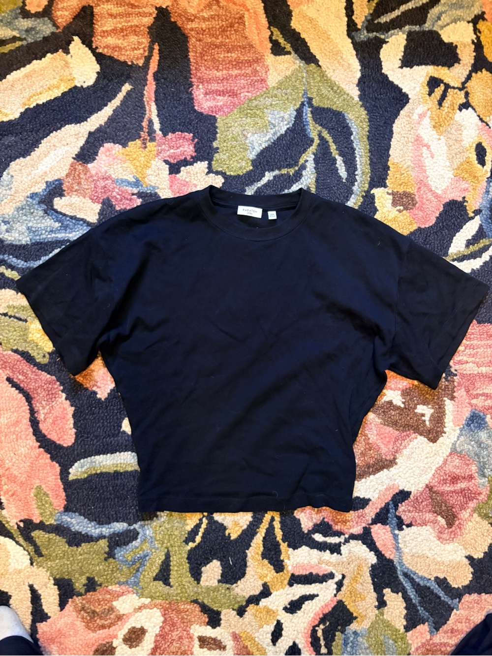 Aritzia Babaton Black Short Sleeve Cropped Crewneck Tee